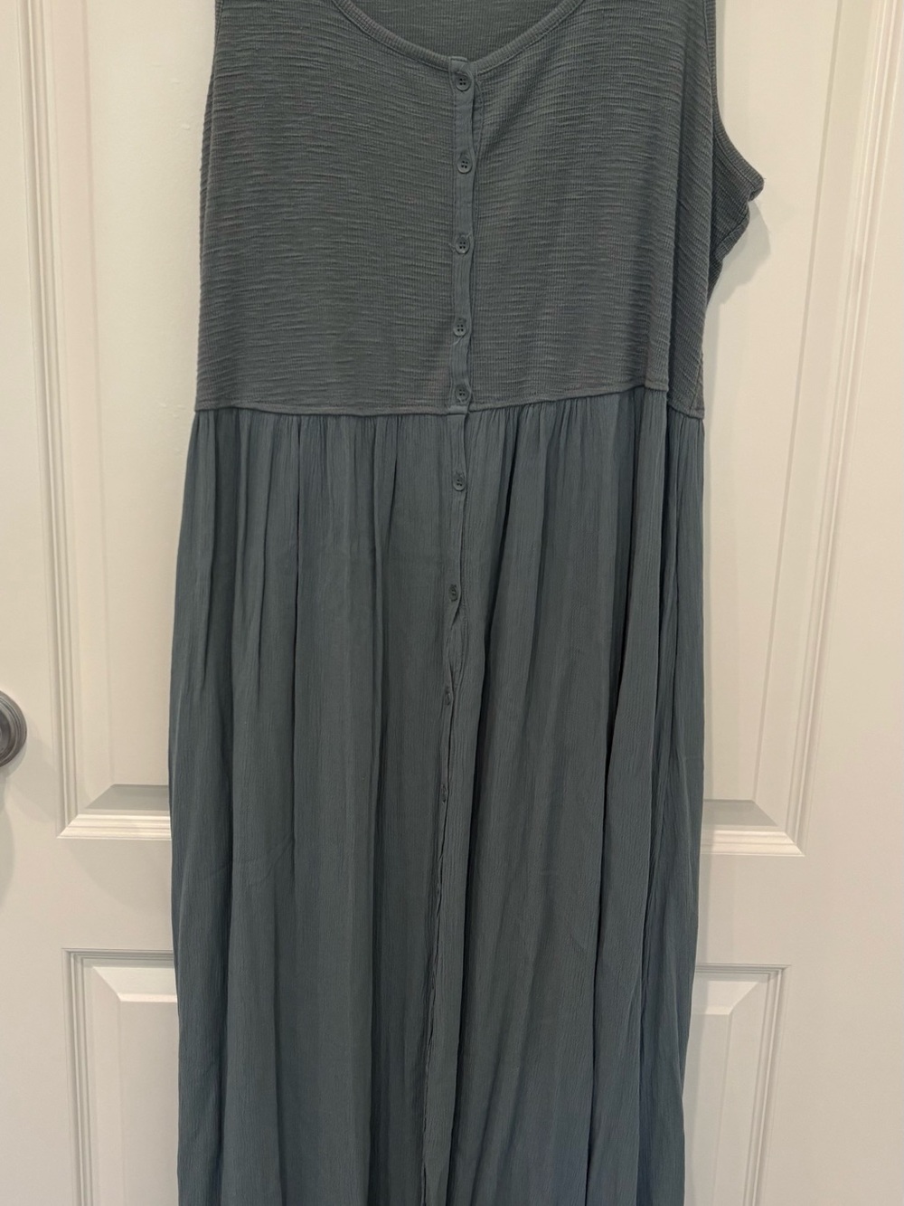 FRYE Button Front Sleeveless Midi Tank Dress Muted Slate Blue Size L EUC
